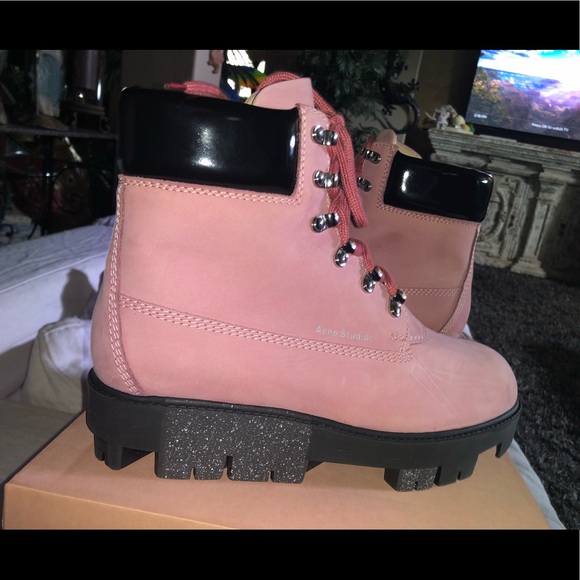 pink acne boots